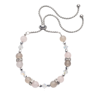 Regulowana bransoletka ze srebra 925, kryształki Swarovski, Agat, Kwarc