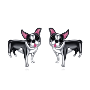 Kolczyki ze srebra 925 Boston Terrier
