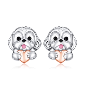 Kolczyki ze srebra 925, Shih Tzu